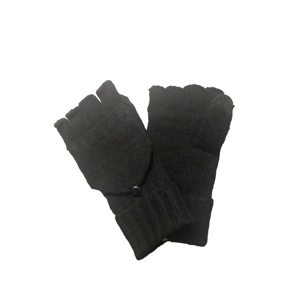 On 34th Wide-Ribbed Pop-Top Black Knit Gloves Sz One Size NWT